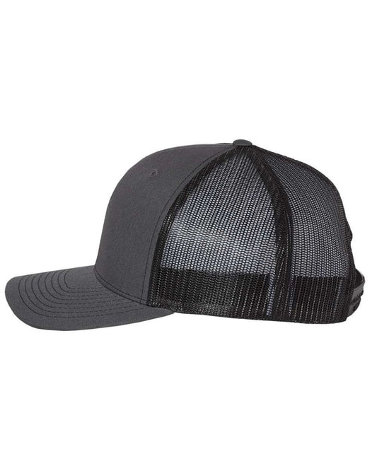 Richardson 112 Charcoal & Black Snapback Trucker Hat - PrintPony