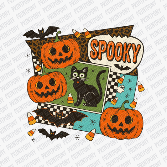 Spooky Cat and Pumpkins Halloween Collage DTF Transfer - PrintPony™