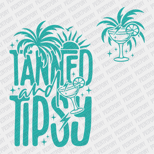 Tanned and Tipsy (front pocket and back design) - DTF transfer - PrintPony