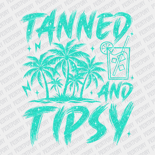 Tanned and Tipsy Teal Faux Glitter DTF transfer - PrintPony