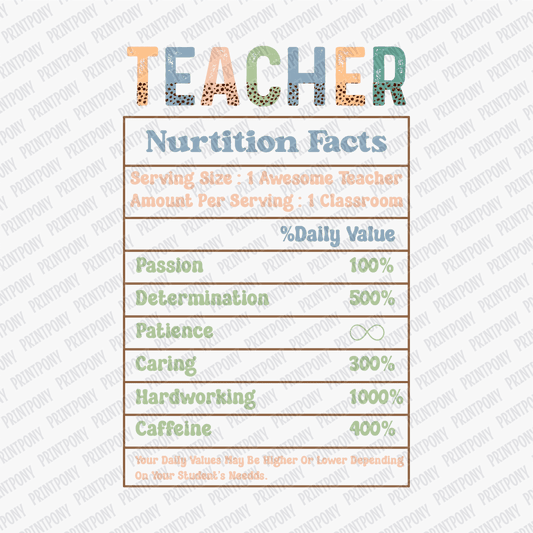Teacher Nutrition Label DTF Transfer - PrintPony™