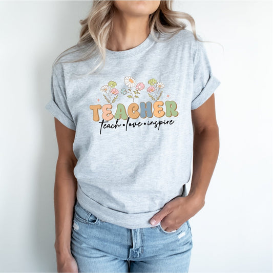 Teacher - Teach, Love, Inspire Floral DTF Transfer - PrintPony®