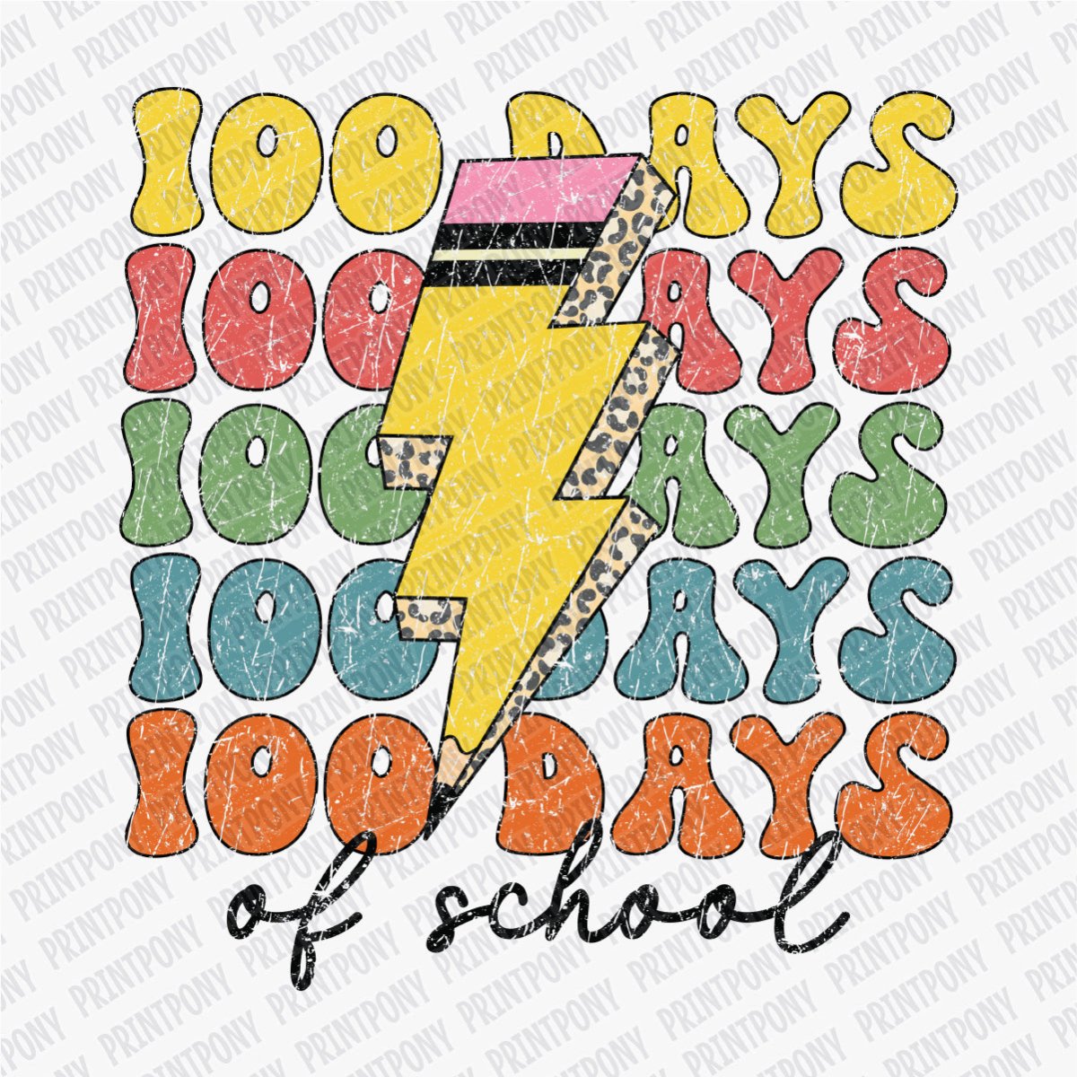 100 Days of School Pencil Thunderbolt DTF Transfer - PrintPony