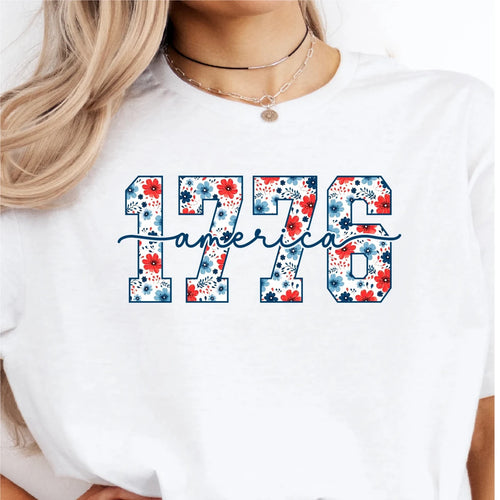 1776 America Floral Patriotic DTF transfer - PrintPony