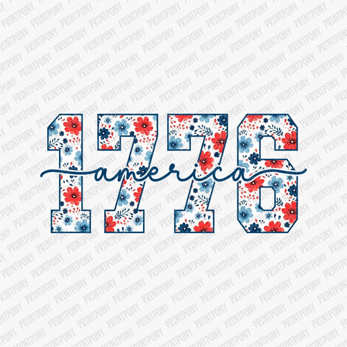 1776 America Floral Patriotic DTF transfer - PrintPony