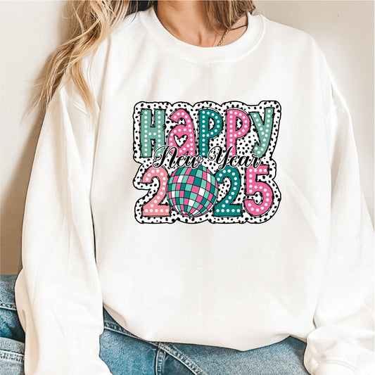 2025 Happy New Year Dalmatian Print DTF Transfer