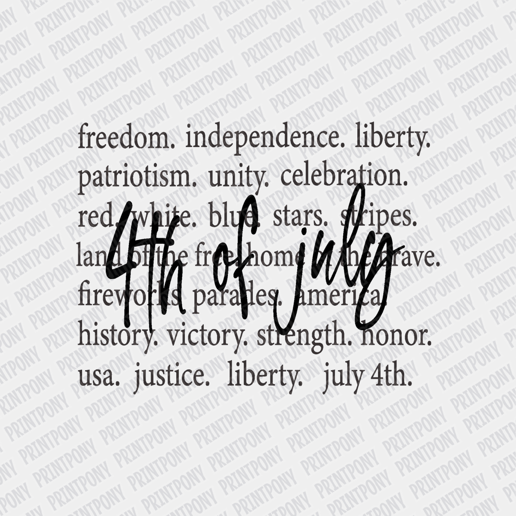 4th of July text DTF Transfer, Ready to Press - PrintPony