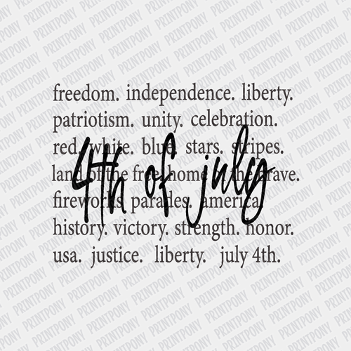 4th of July text DTF Transfer, Ready to Press - PrintPony