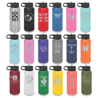 Personalized Custom Engraved Powder Coated Water Bottles 32 oz. - Print Pony™