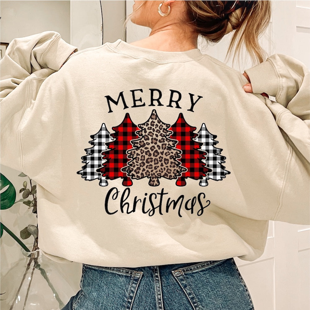 Merry Christmas Plaid & Cheetah print  trees DTF transfer