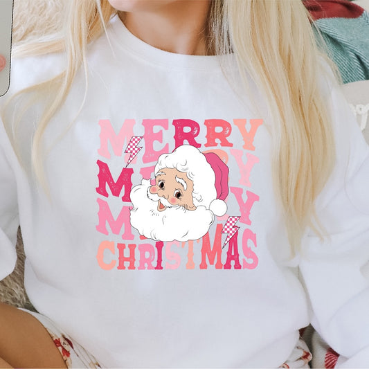 Merry, Merry, Merry, Christmas Pink Santa DTF Transfer