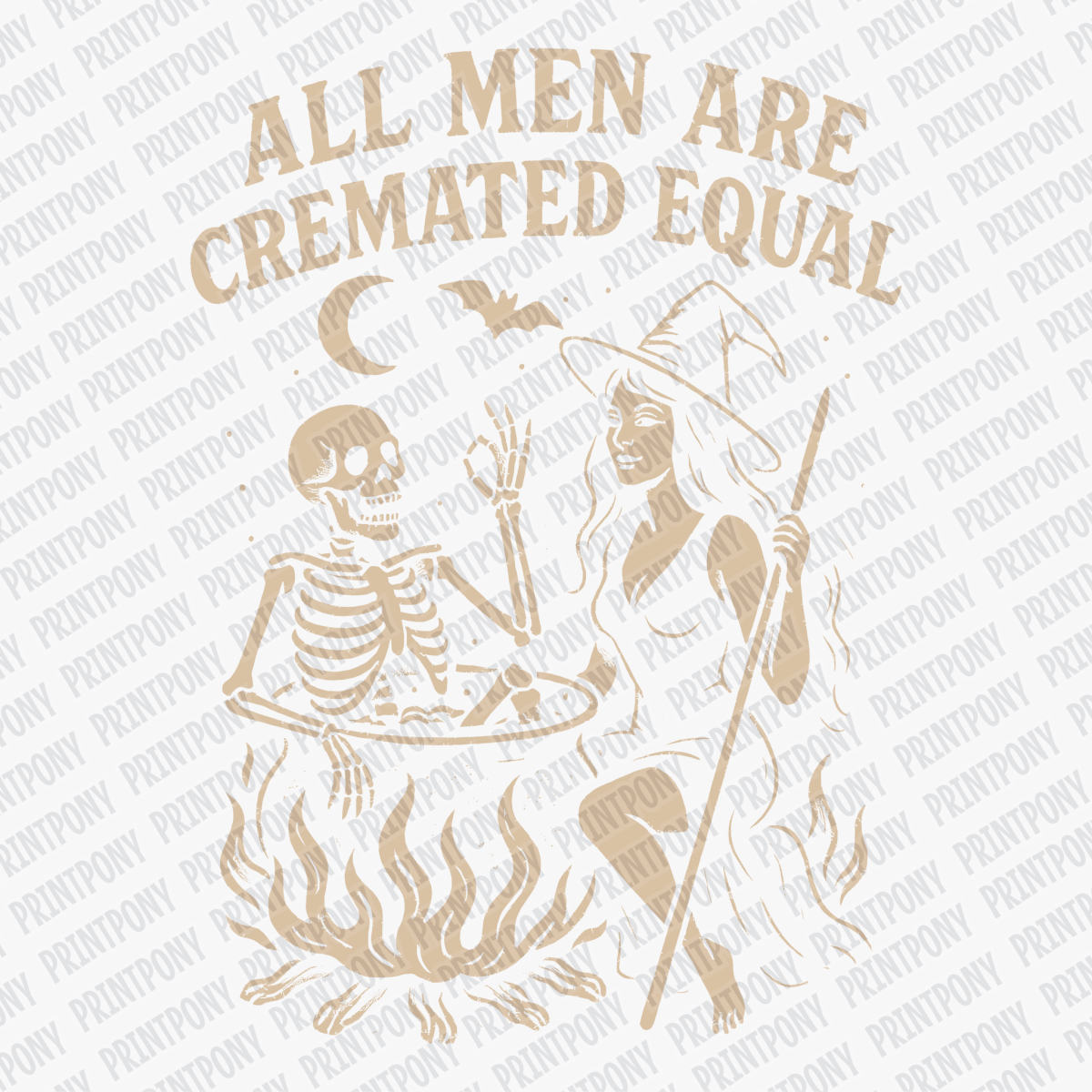 All Men are Cremated Equal Halloween DTF Transfer (Beige) - PrintPony
