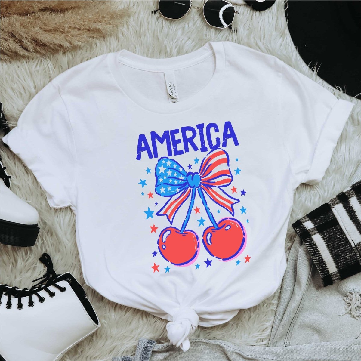 America Coquette Ribbon with Cherries Patriotic DTF transfer - PrintPony