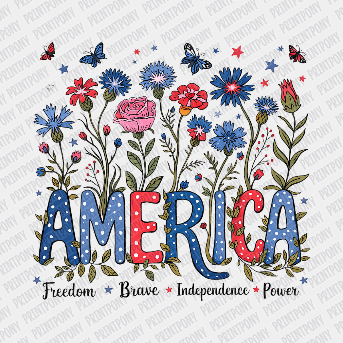 America Floral Patriotic DTF transfer - PrintPony