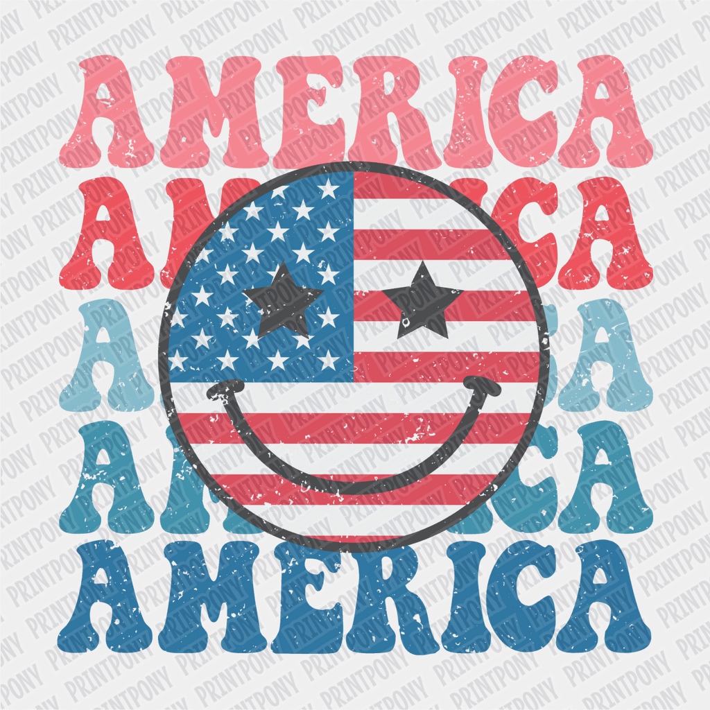 America Smiley - Patriotic DTF transfer - PrintPony