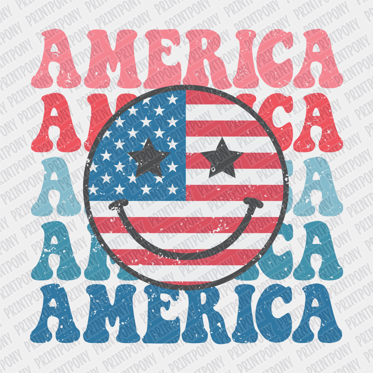 America Smiley - Patriotic DTF transfer - PrintPony