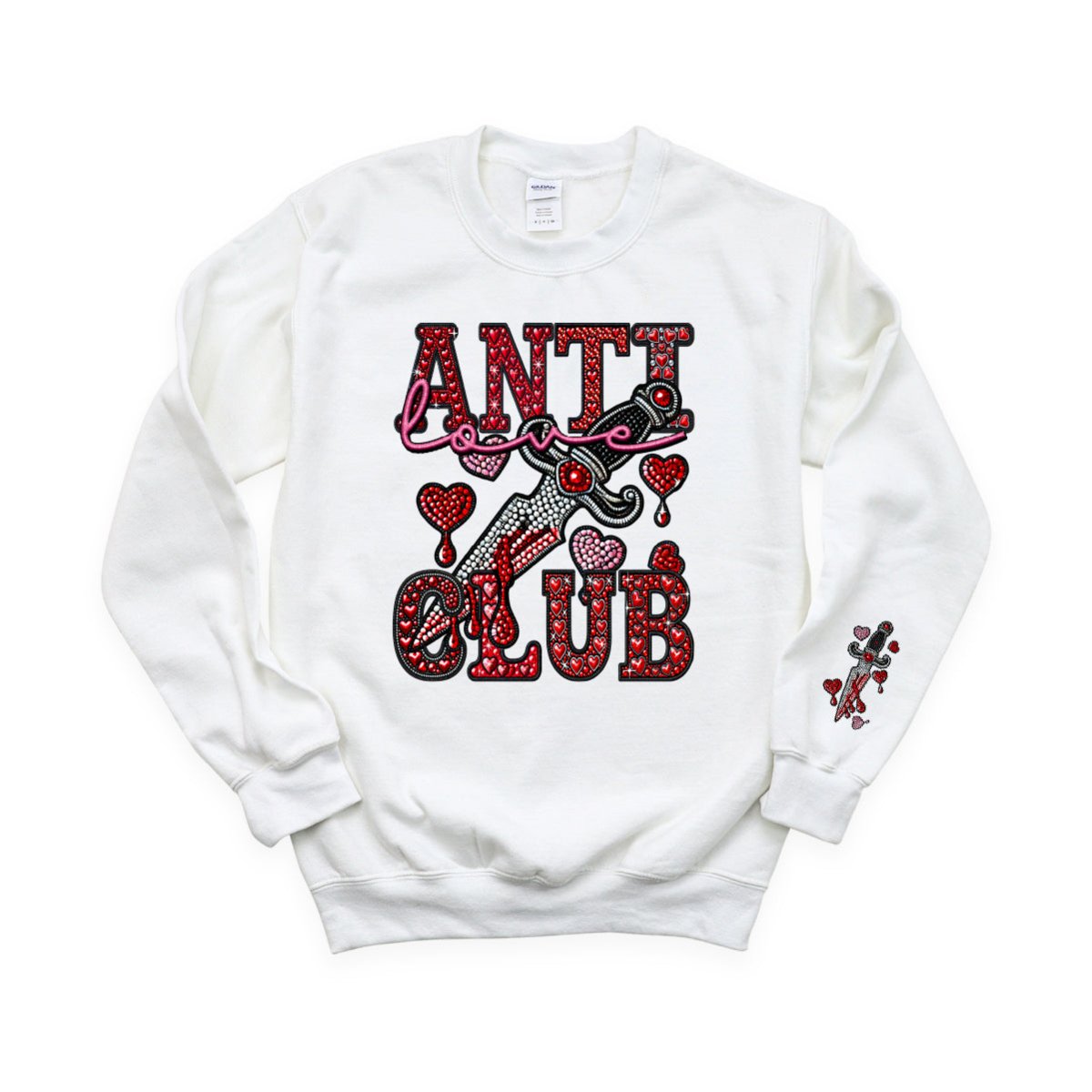 Anti - love Club Faux Rhinestones with Sleeve Design DTF Transfer - PrintPony