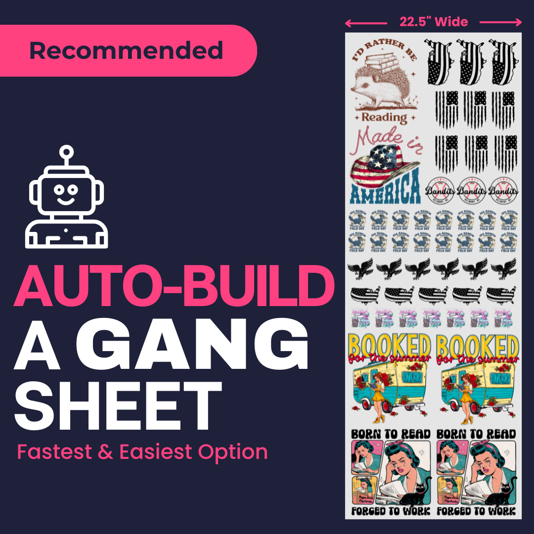 Sheet with various designs and text on a dark blue background with 'Recommended' label.