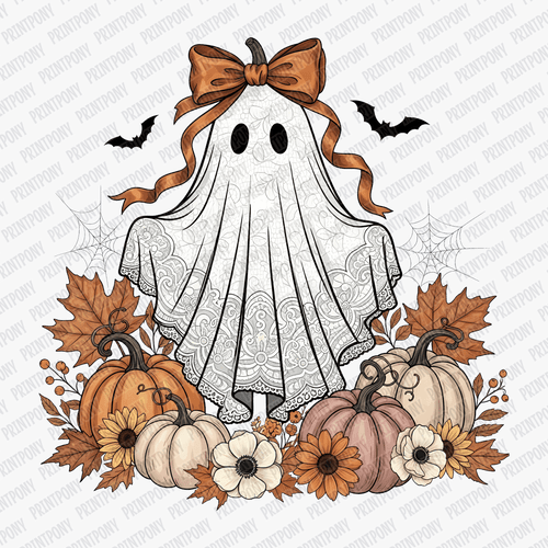 Autumn Ghost and Pumpkin - DTF Transfer - PrintPony