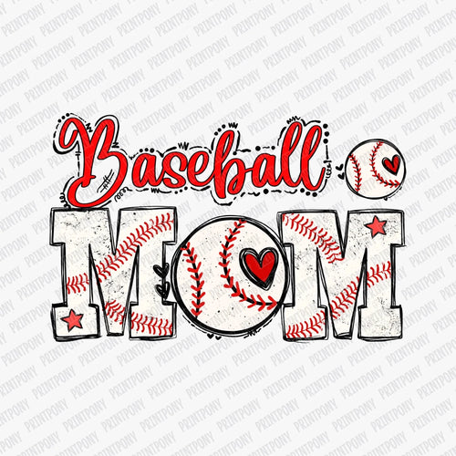 Baseball Mom Red and White DTF Transfer - PrintPony