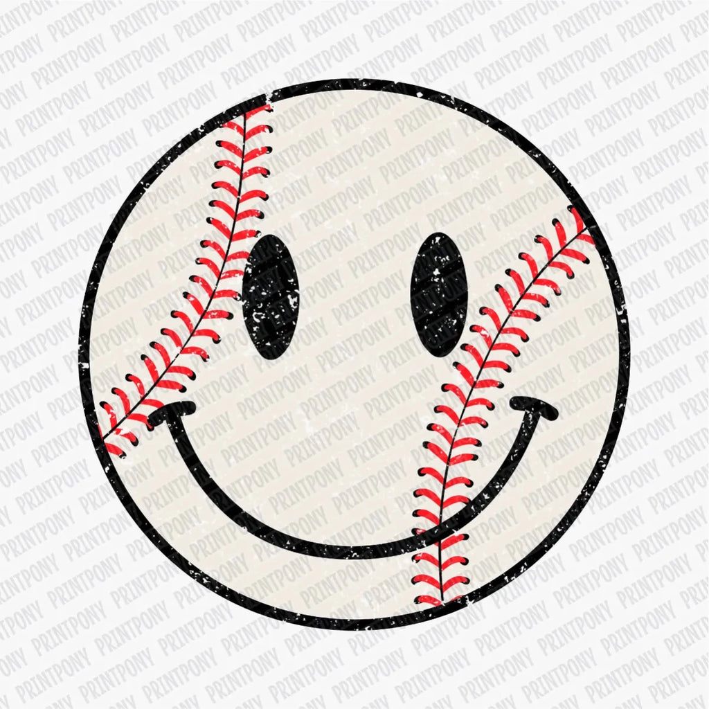 Baseball Smiley Face DTF Transfer - PrintPony