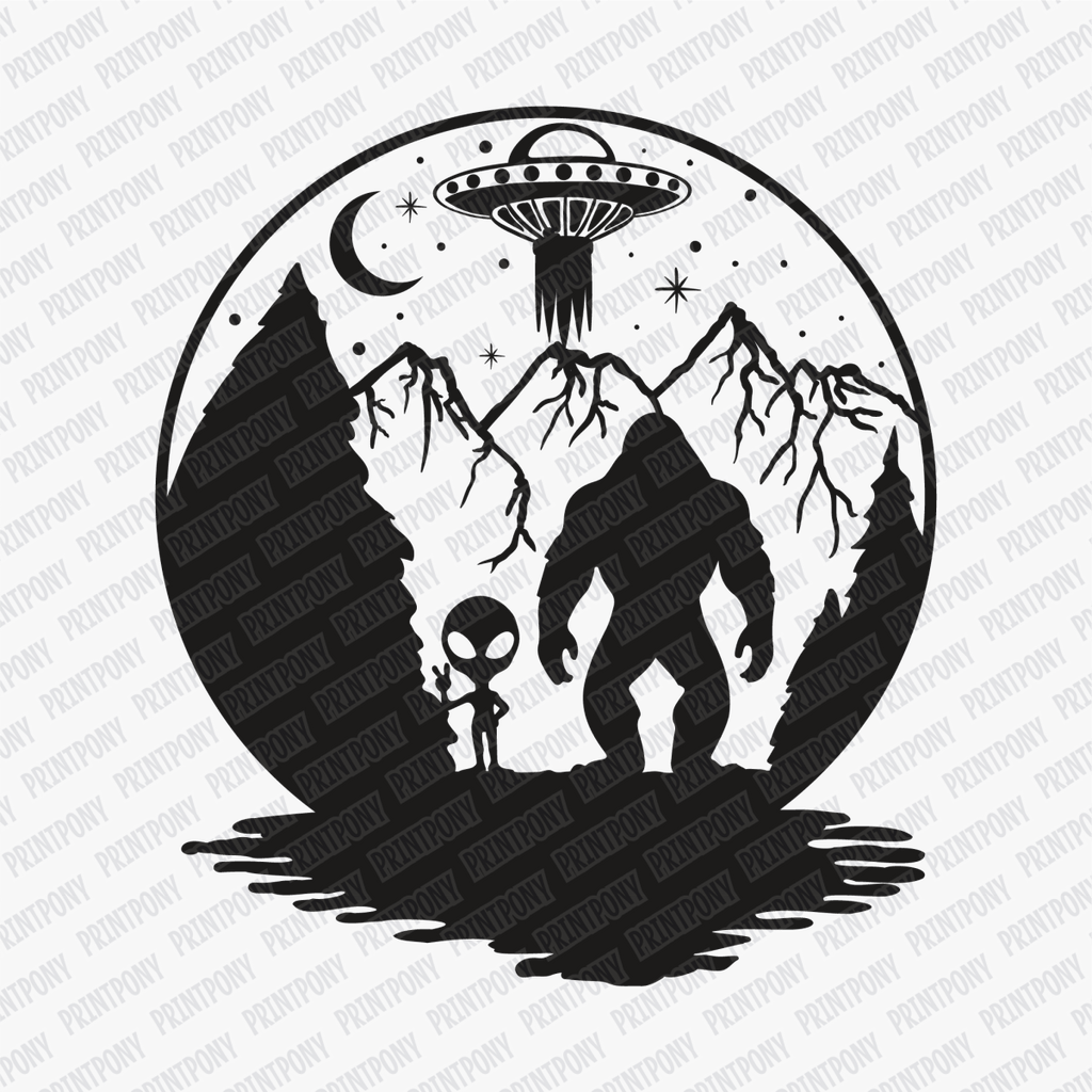 Bigfoot and Alien DTF Transfer - PrintPony