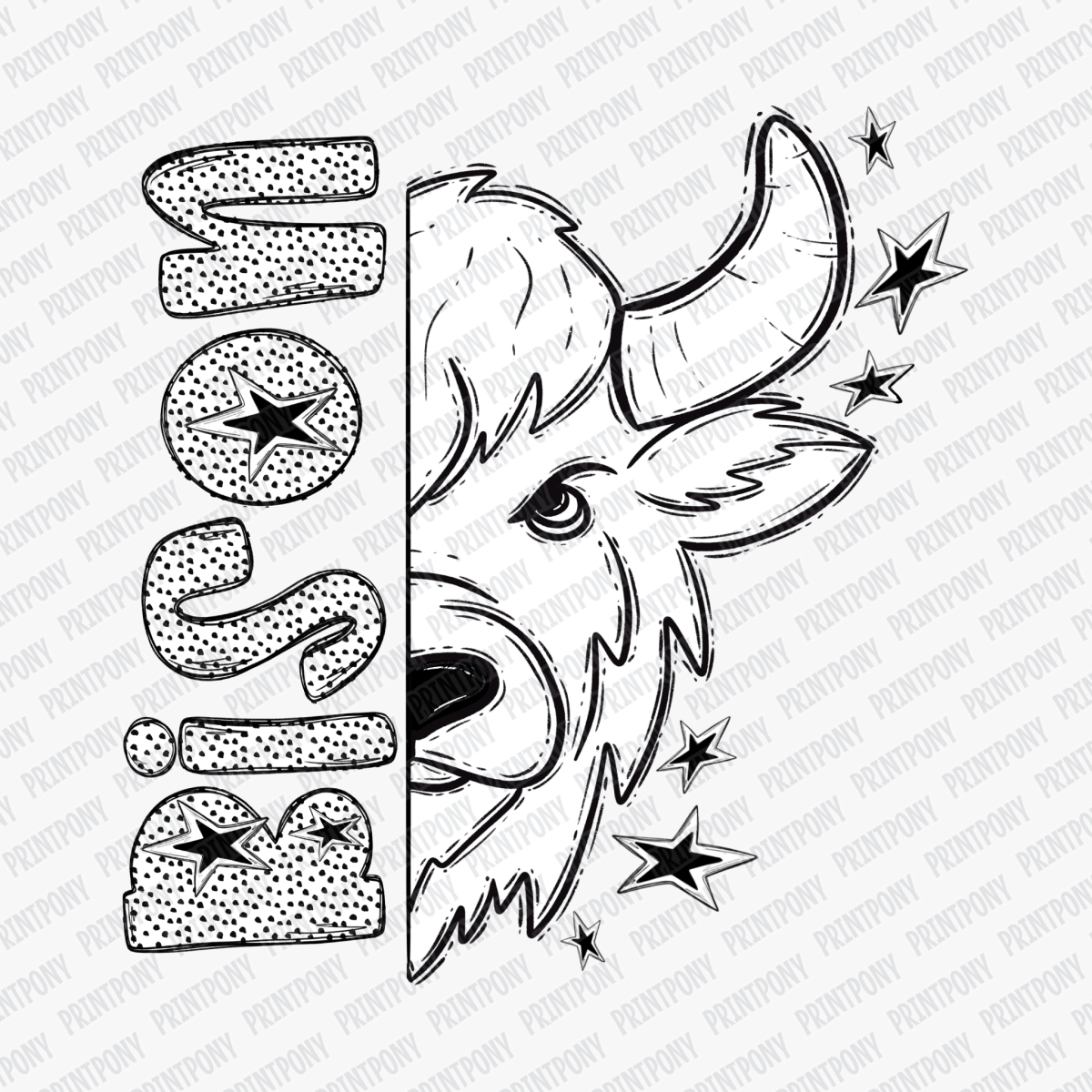 Bison Dotted Mascot DTF Transfer - PrintPony