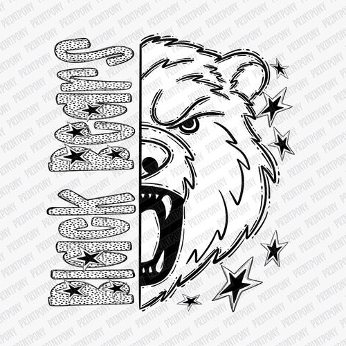Black Bears Dotted Mascot DTF Transfer - PrintPony