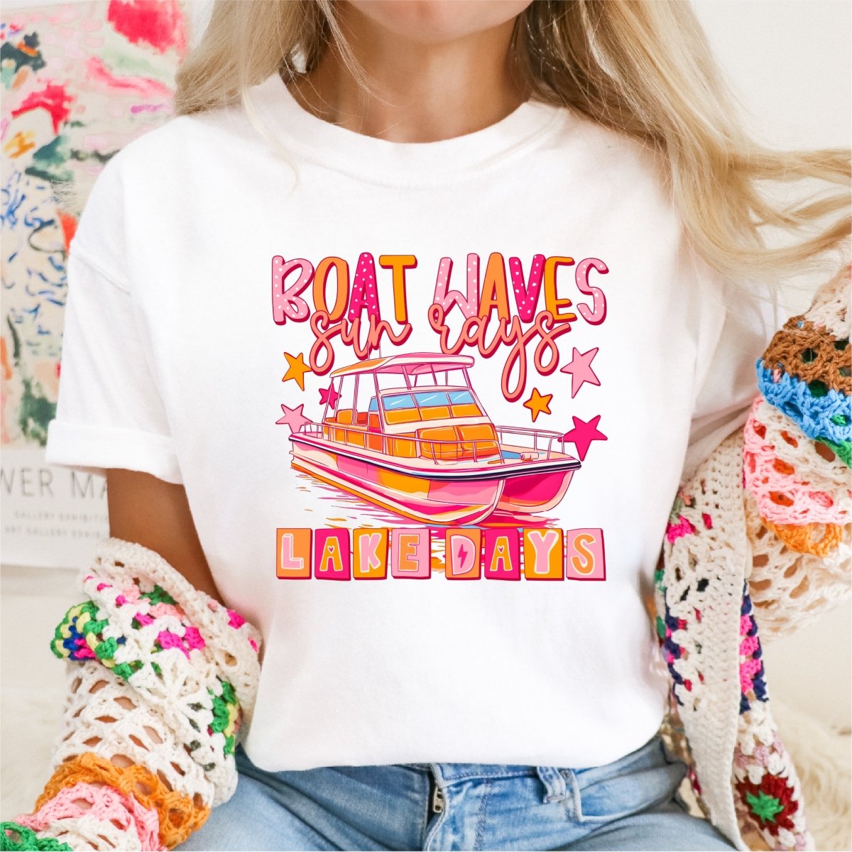 Boat Waves, Sun rays, Lake Days - DTF transfer - PrintPony