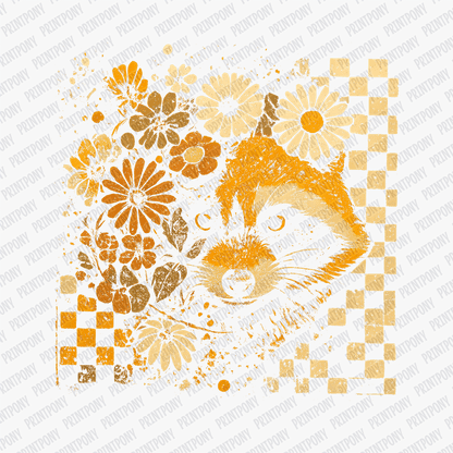 Boho Checkered and Floral Raccoon (For Dark Shirts) - DTF Transfer - PrintPony™