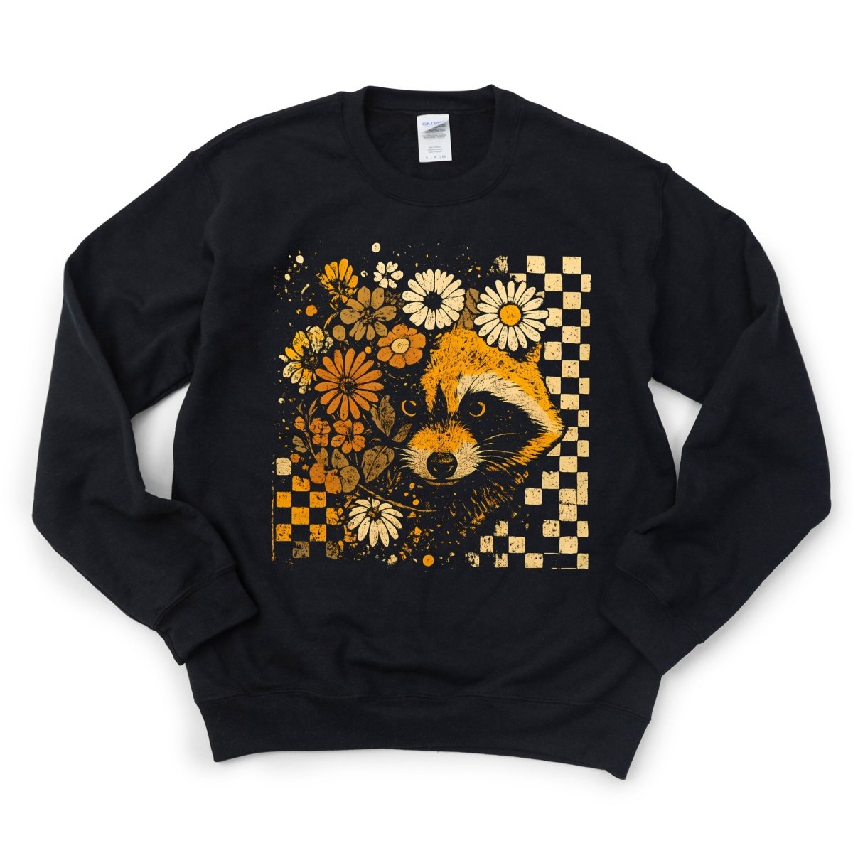 Boho Checkered and Floral Raccoon (For Dark Shirts) - DTF Transfer - PrintPony™