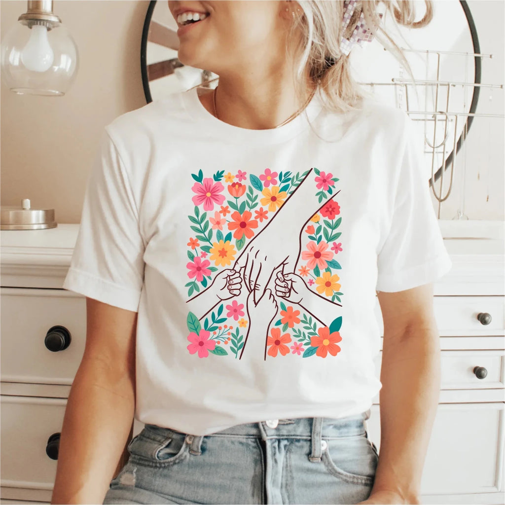 Boho Mom and Three Children Holding Hands DTF Transfer - PrintPony