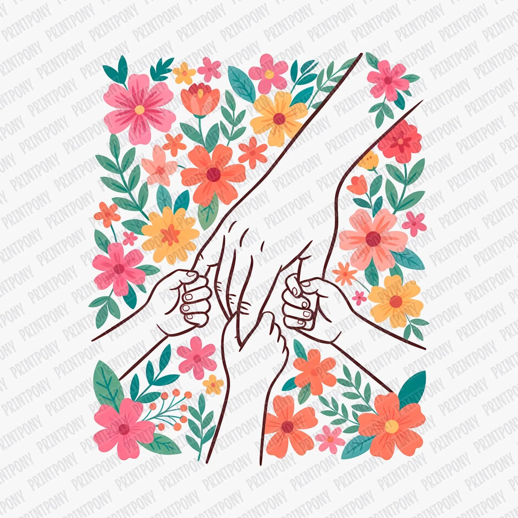 Boho Mom and Three Children Holding Hands DTF Transfer - PrintPony