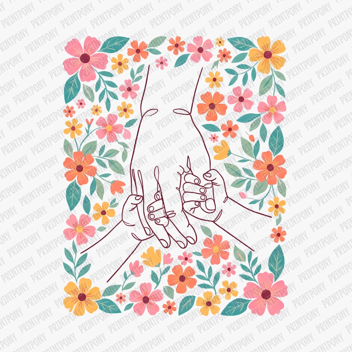 Boho Mom and Two Children Holding Hands DTF Transfer - PrintPony