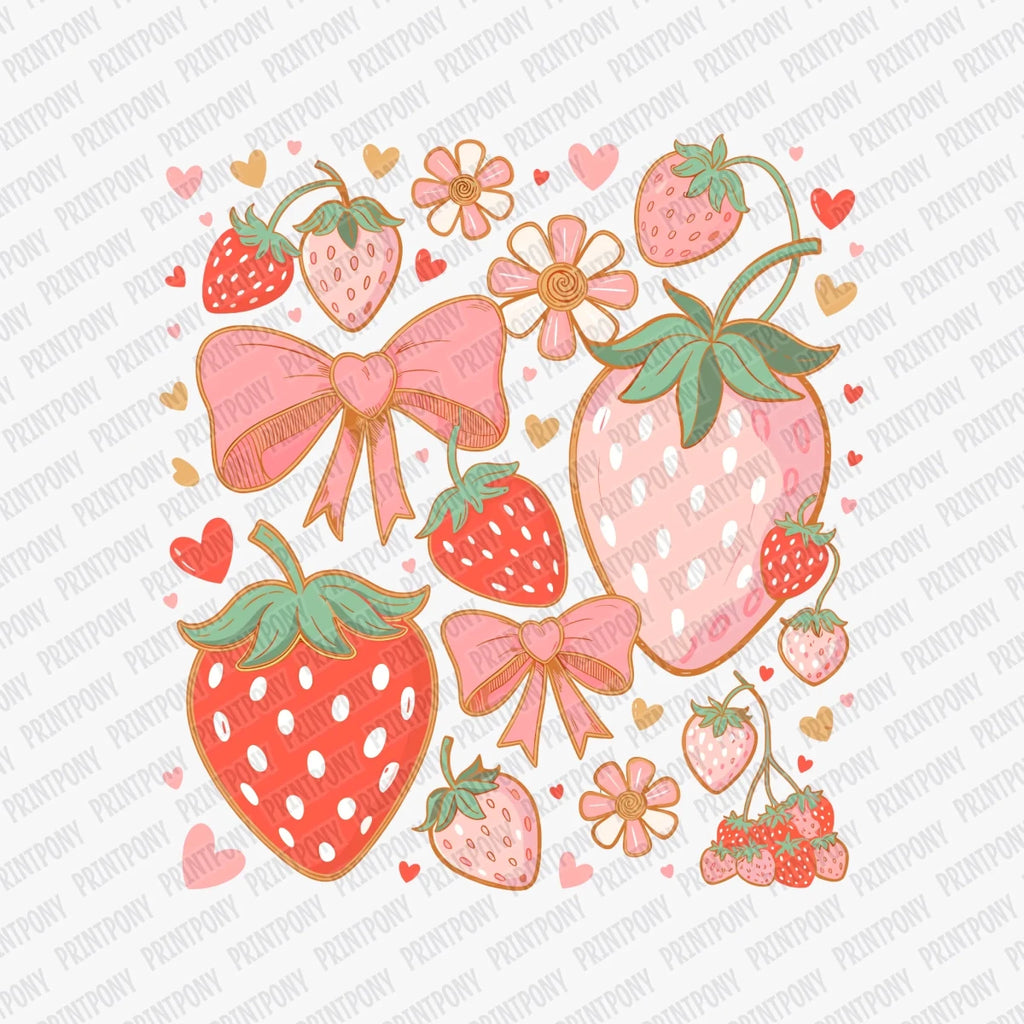 Boho Strawberries and Ribbons DTF Transfer - PrintPony