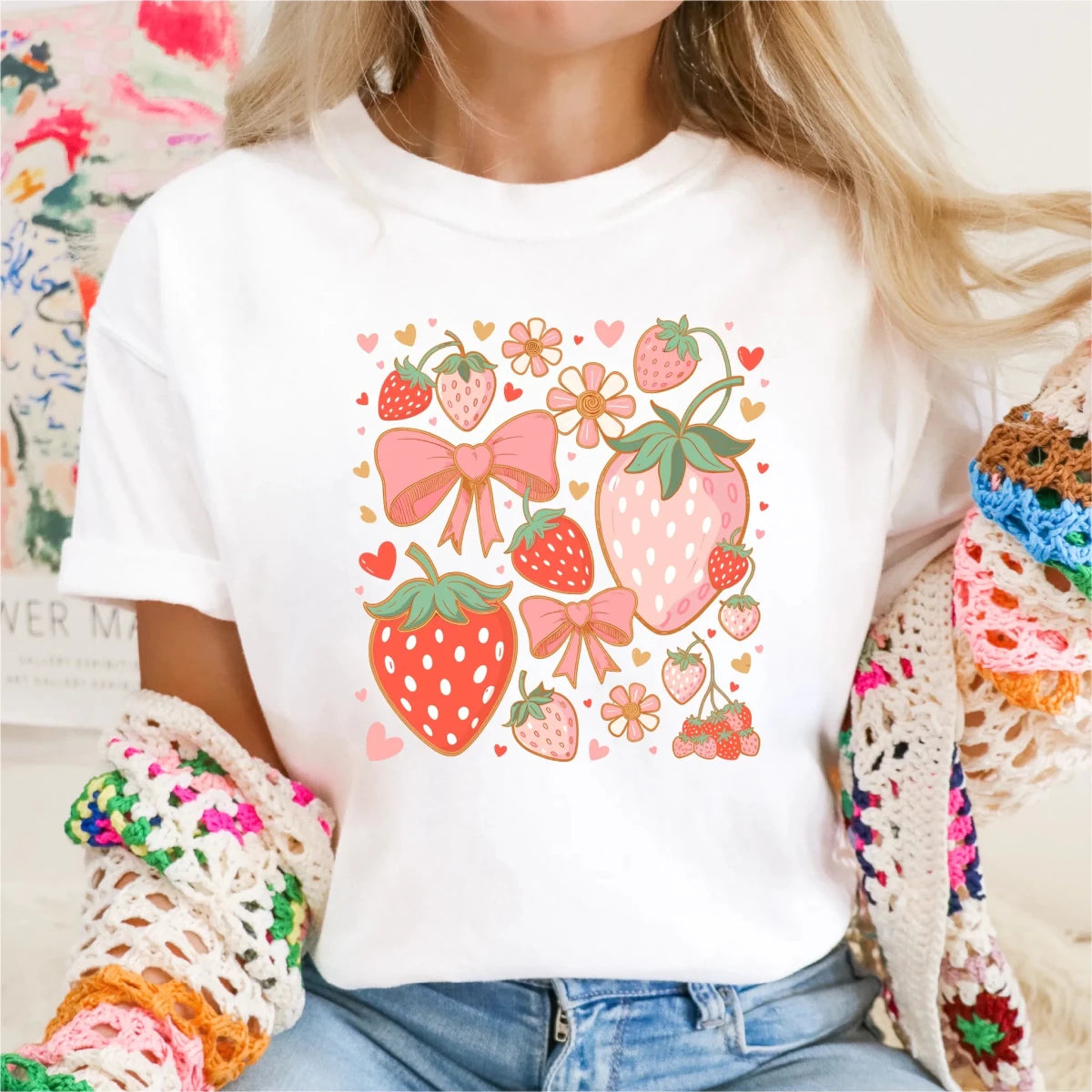 Boho Strawberries and Ribbons DTF Transfer - PrintPony