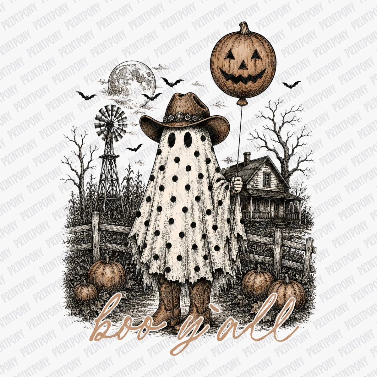 Boo Ya'll Ghost and Pumpkin DTF Transfer - PrintPony