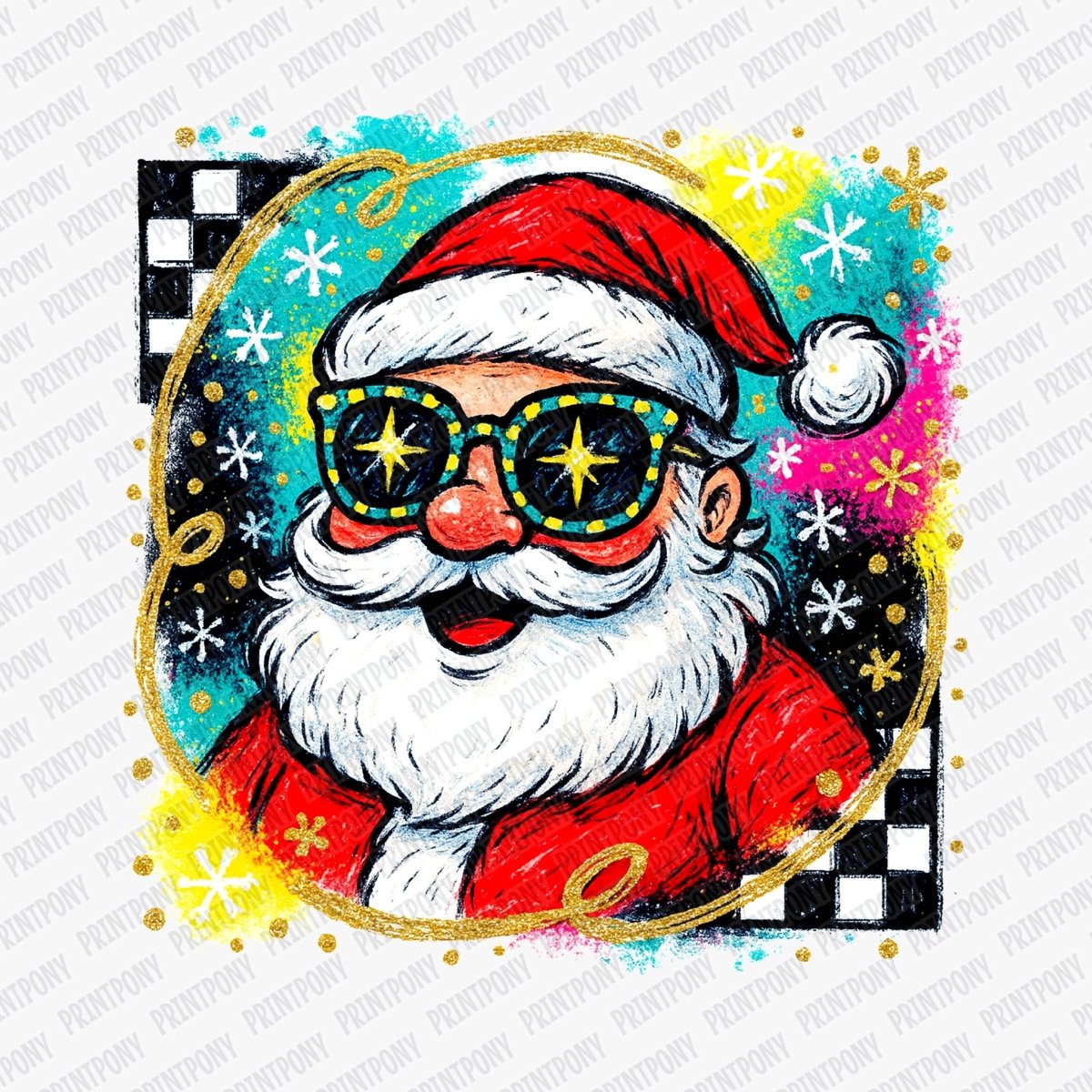 Bright Preppy Santa DTF transfer - PrintPony