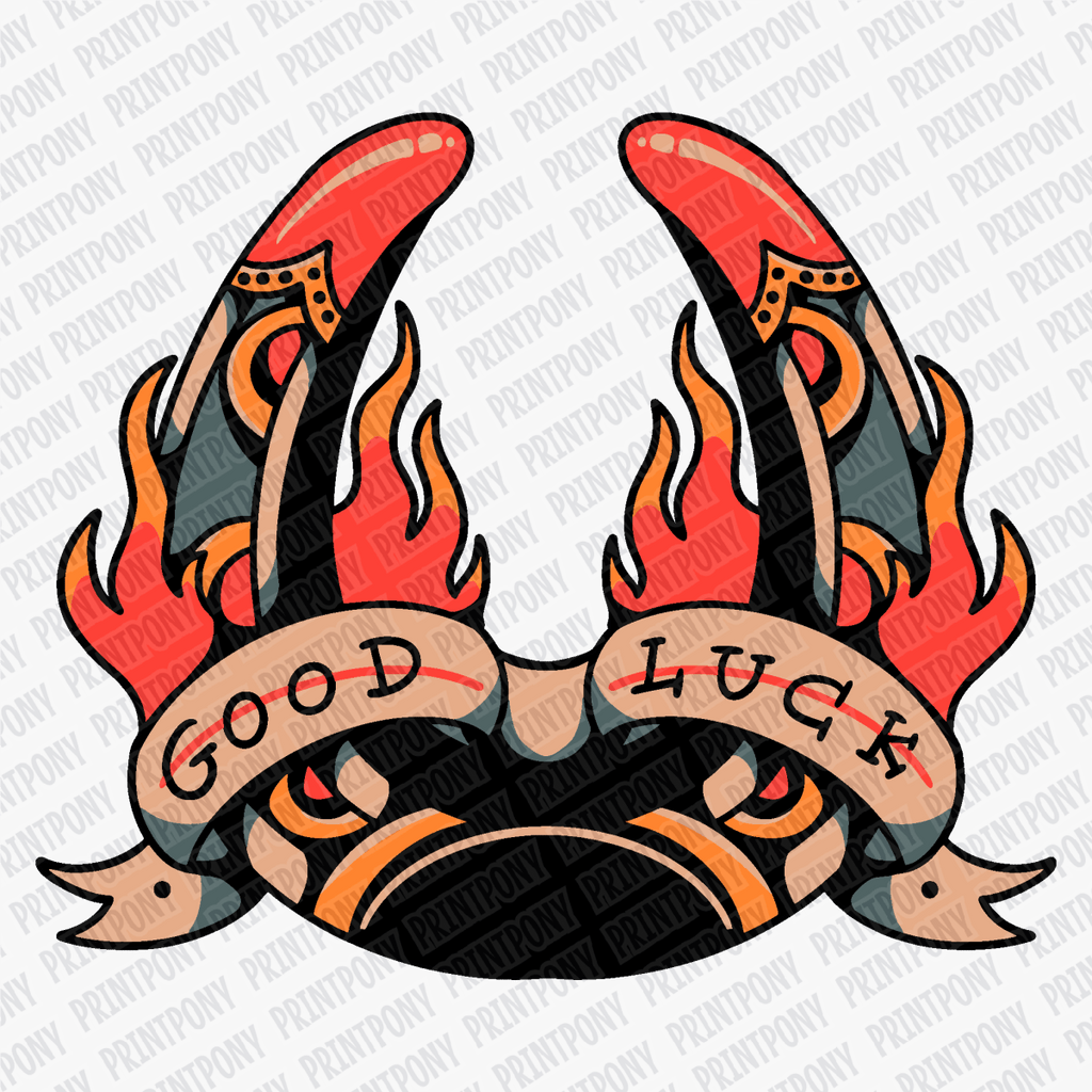 Burning Luck ‚Äì Tattoo Flash DTF Transfer - PrintPony