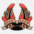 Burning Luck ‚Äì Tattoo Flash DTF Transfer - PrintPony