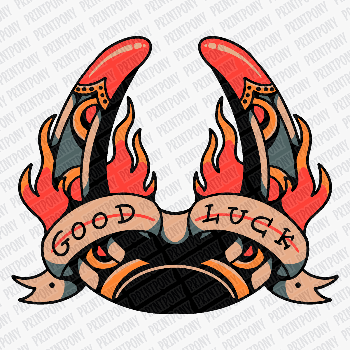 Burning Luck ‚Äì Tattoo Flash DTF Transfer - PrintPony