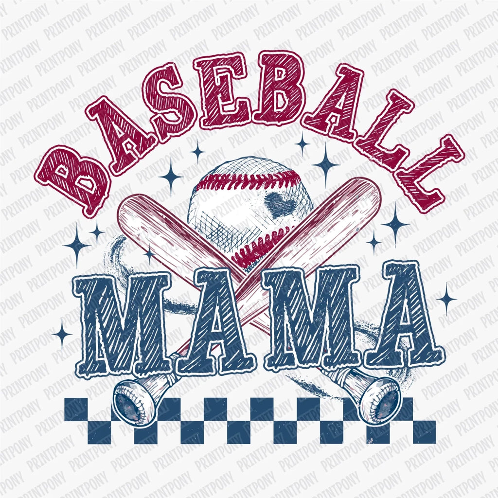 Checkered Baseball Mama DTF Transfer - PrintPony