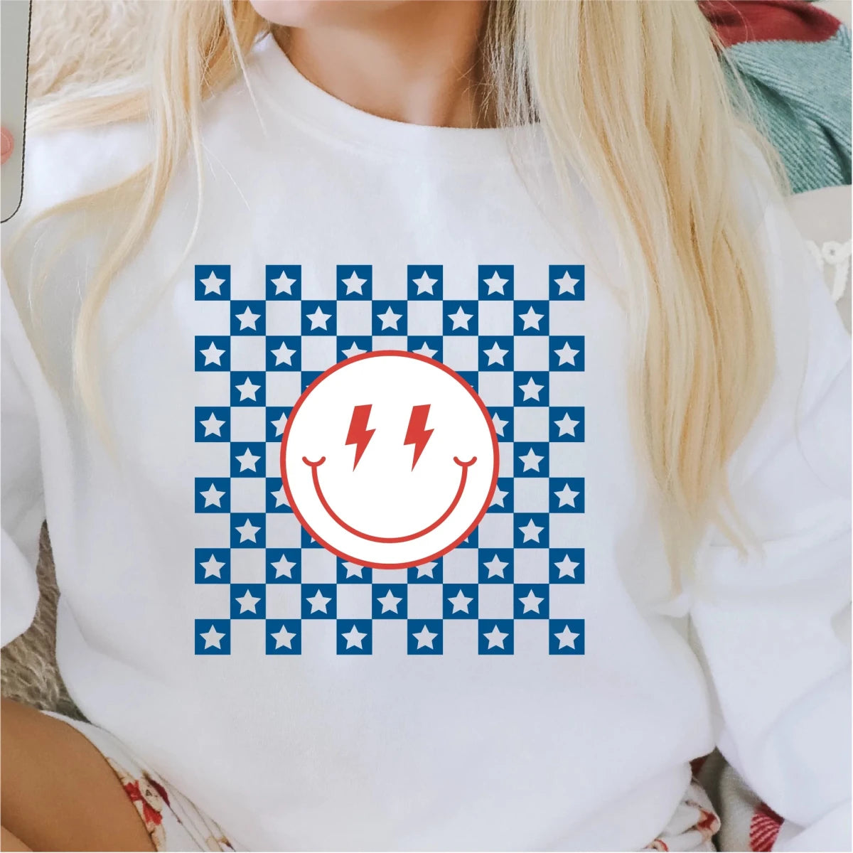 Checkered Smiley Face Patriotic DTF transfer - PrintPony