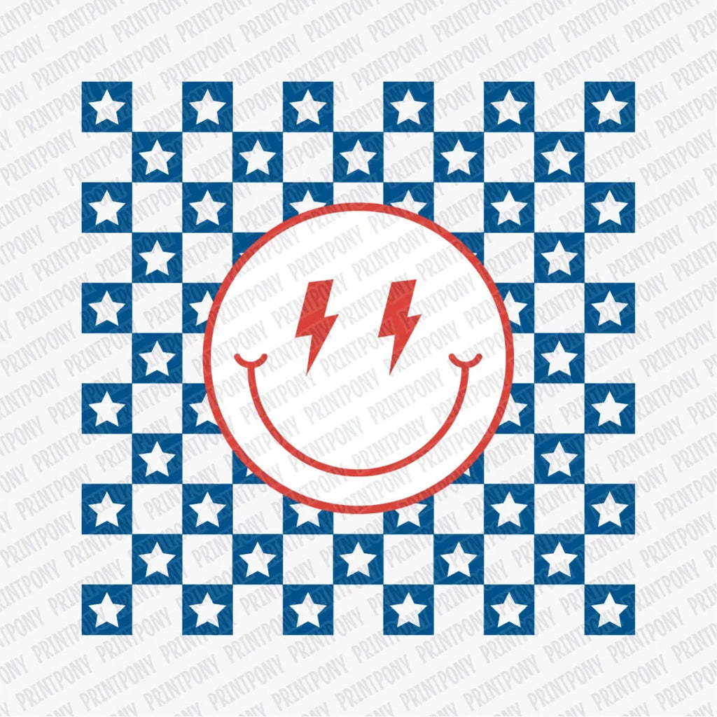 Checkered Smiley Face Patriotic DTF transfer - PrintPony