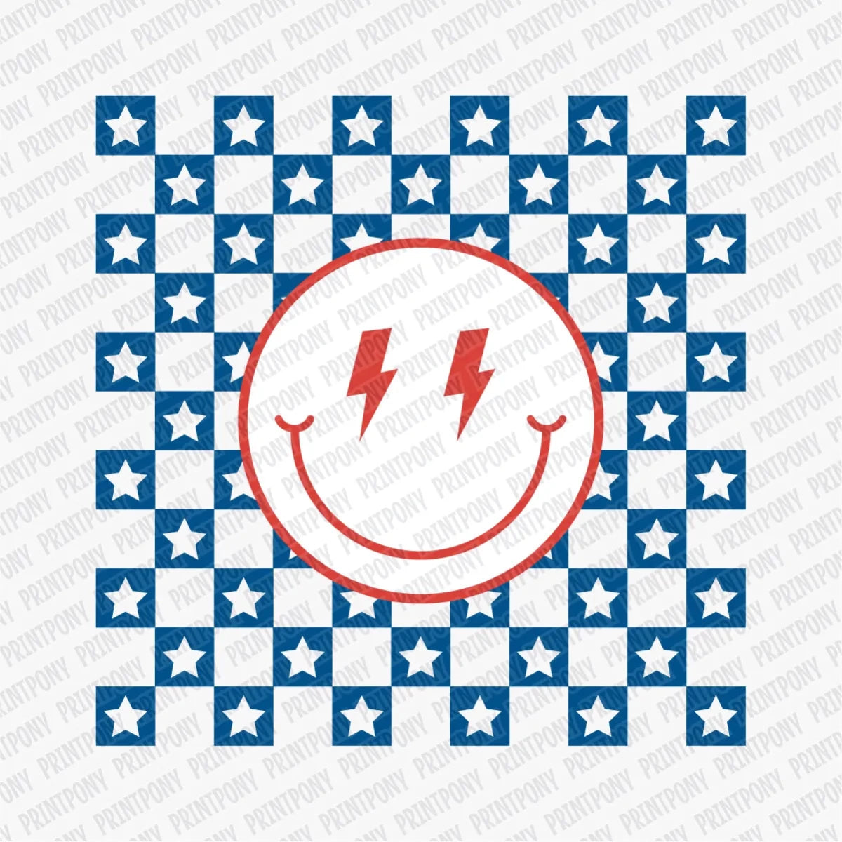 Checkered Smiley Face Patriotic DTF transfer - PrintPony