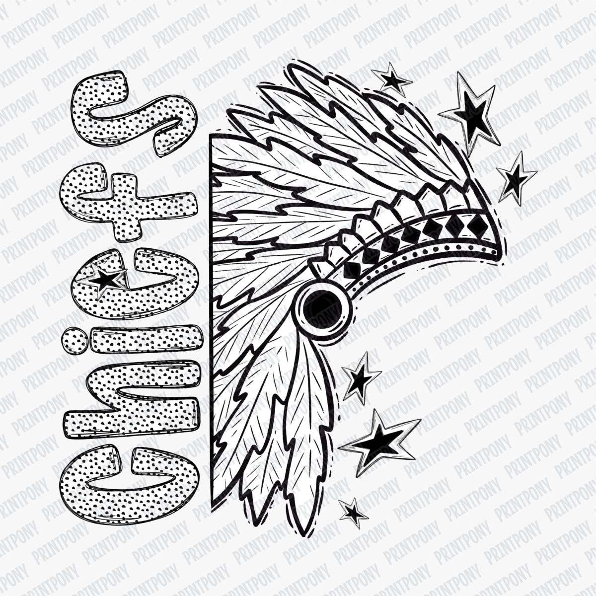 Chiefs Headdress Mascot Dotted Design DTF Transfer - PrintPony