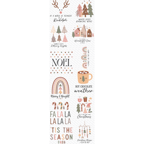 Image shows a premade gang sheet of 12 cute Boho Christmas designs.