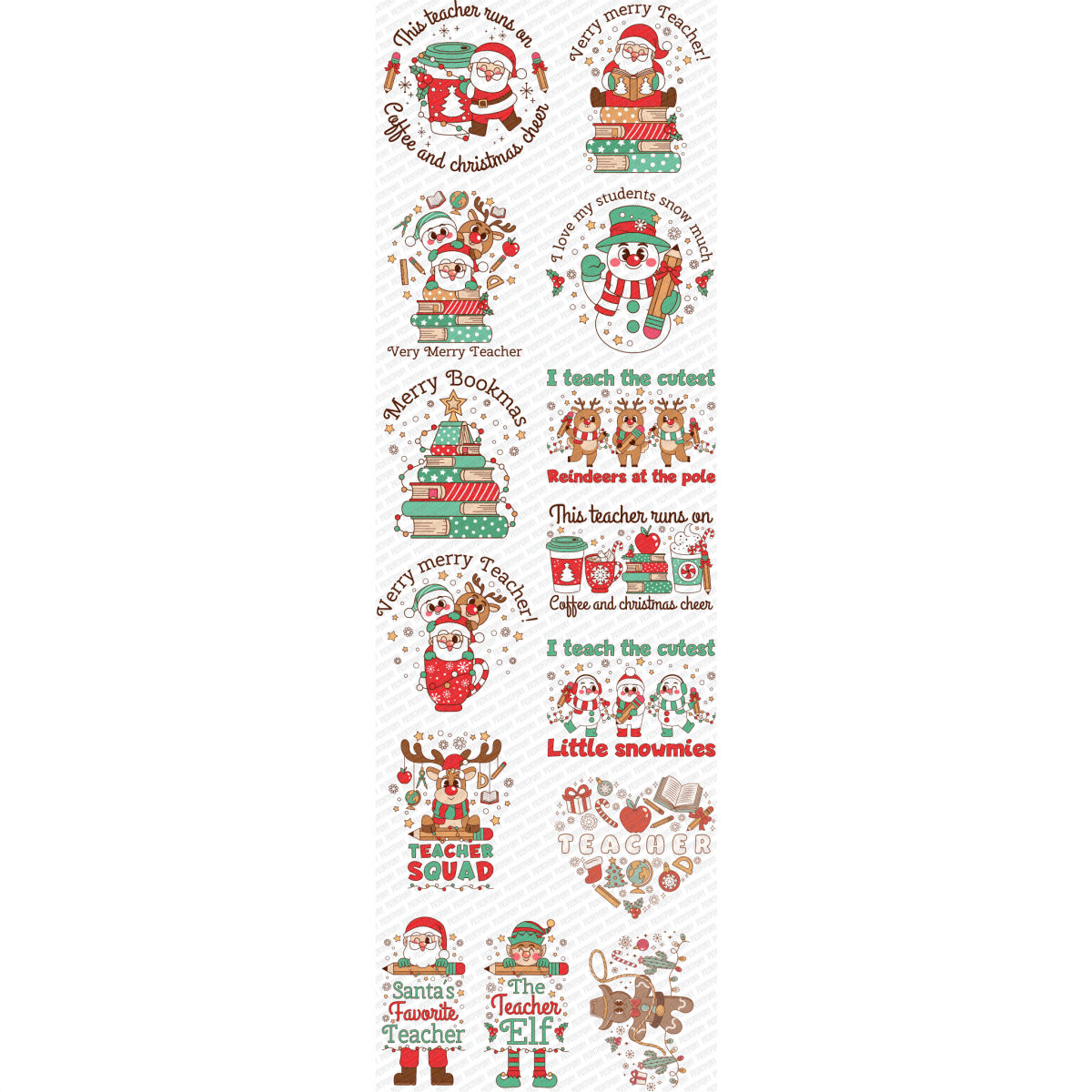 Christmas Teacher Premade DTF Gang Sheet (22.5" x 72") - PrintPony