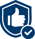 This image shows an icon of thumbs up and seal for top quality.