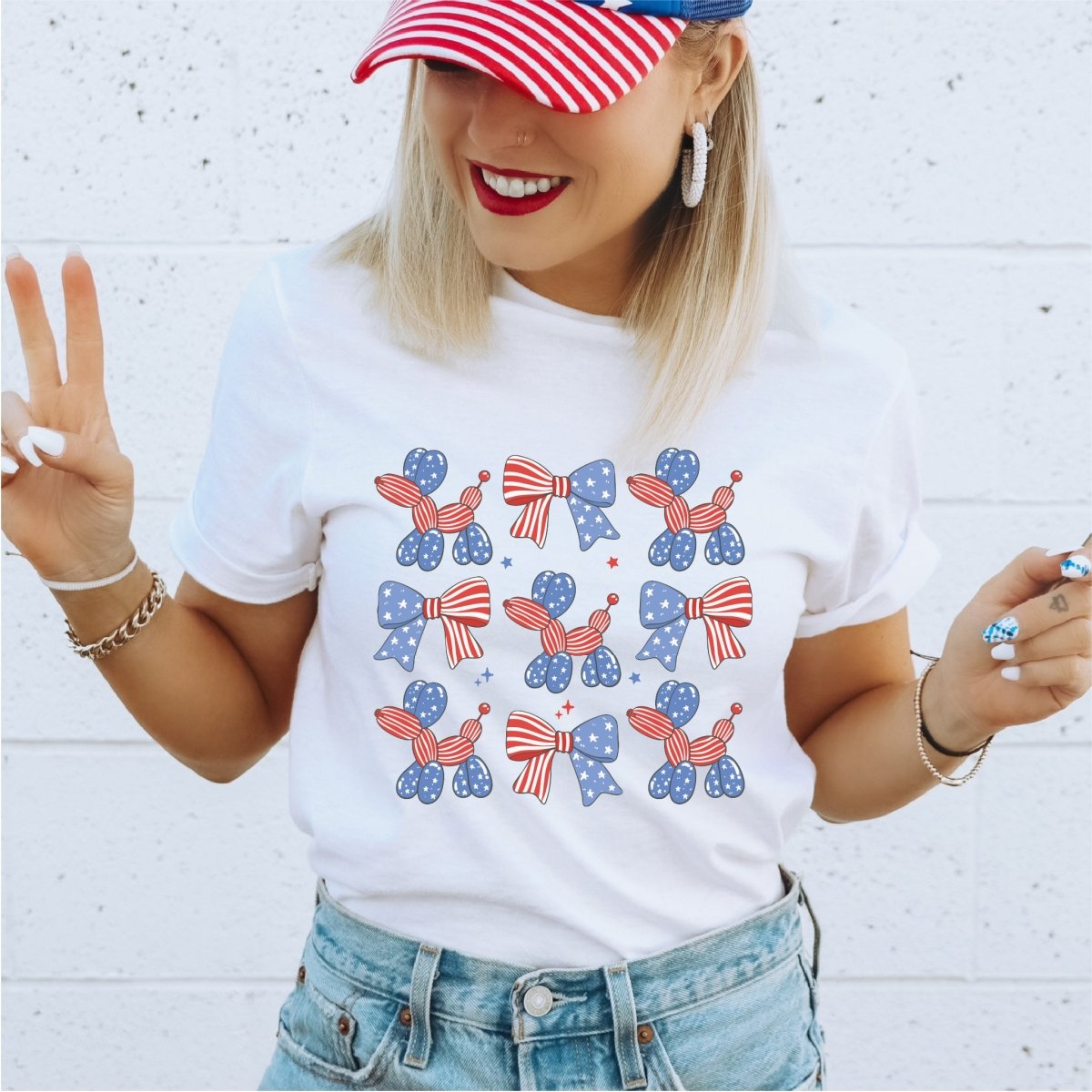 Coquette Ballon dogs and Ribbons Patriotic DTF transfer - PrintPony